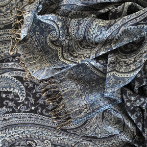 Shawl XL Paisley Blue Wool Jacquard 100x200 cm