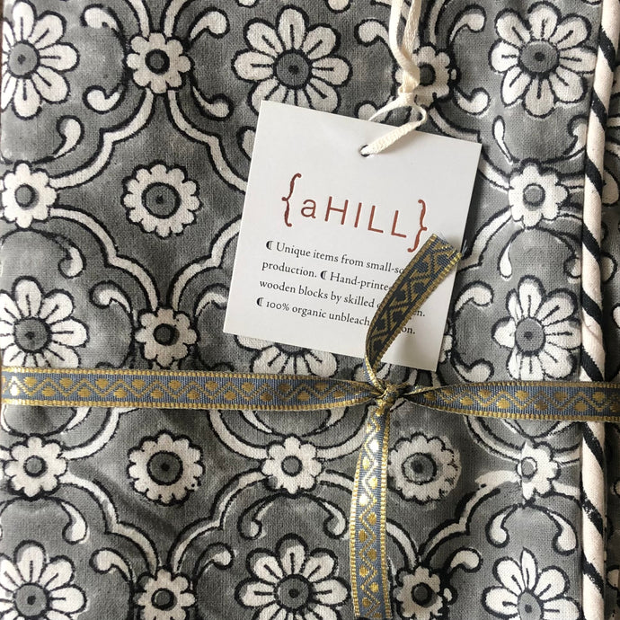Cushion Cover Organic Cotton Block Print - Jali Grey