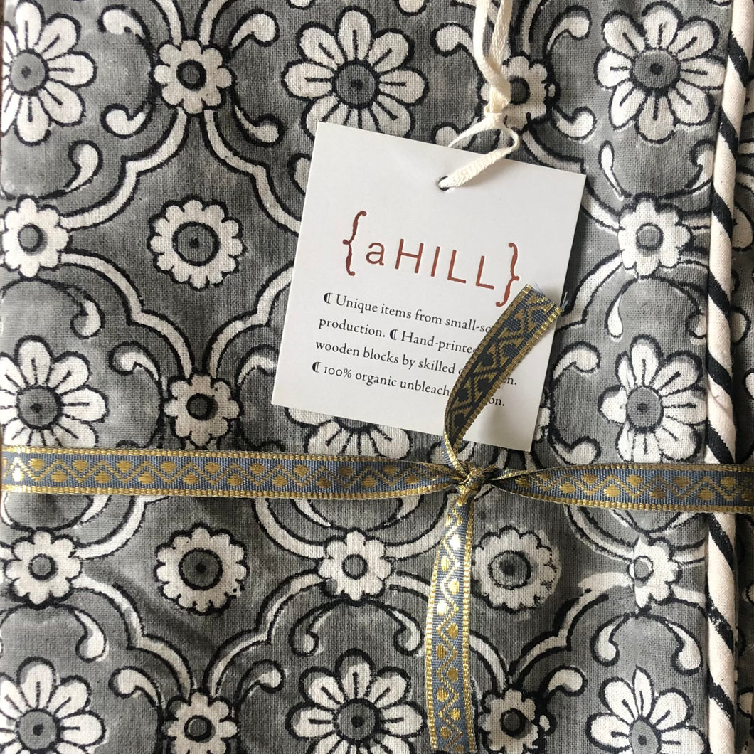 Cushion Cover Organic Cotton Block Print - Jali Grey