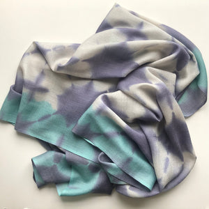 Scarf Aurora Tie-Dye Lavender Turquoise Wool