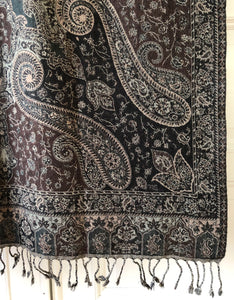 Shawl XL Paisley Brown Wool Jacquard 100x200 cm