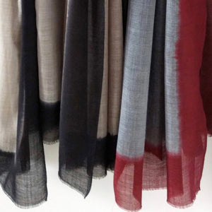 Scarf Dip Dye Border Wool/Silk Grey/Dark Red