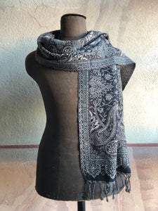 Muffler Scarf Paisley Dark Brown Wool Jacquard 35x165 cm