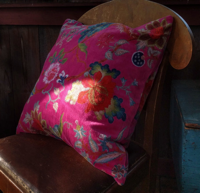 Cushion Cover Velvet Indian Flower Hot Pink