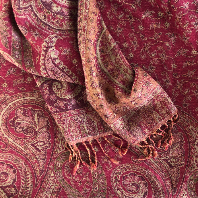 Shawl XL Paisley Dark Red Wool Jacquard 100x200 cm