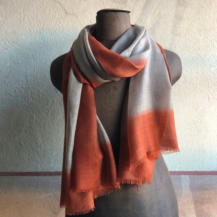 Scarf Dip Dye Border Wool Dark Beige/Rust