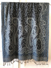 Load image into Gallery viewer, Shawl XL Paisley Blue Wool Jacquard 100x200 cm