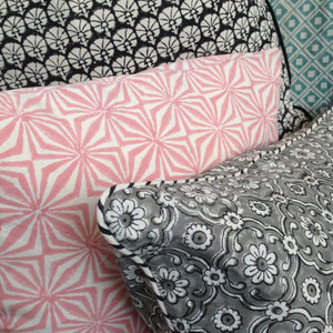 Cushion Cover Organic Cotton Block Print - Jali Grey