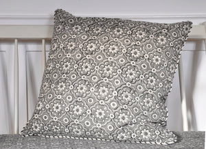 Cushion Cover Organic Cotton Block Print - Jali Grey