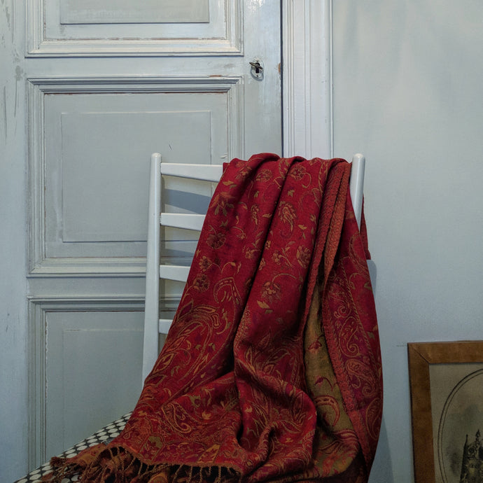 Scarf Paisley Red Wool Jacquard 70x200 cm - 1 pc only