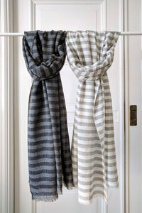 Scarf Stripe Grey Melange Navy Cotton/Wool