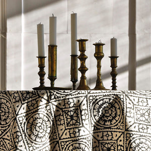 Tablecloth Organic Cotton Block Print - Tiles Black 150x250 cm