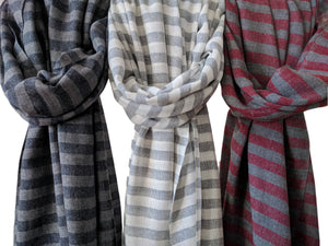 Scarf Stripe Grey Melange Off White Cotton/Wool